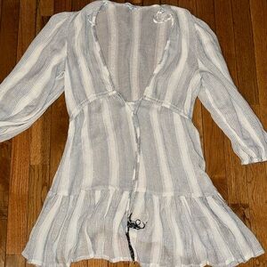 Blue Island White with Silver Shimmer Accents-Beach Coverup